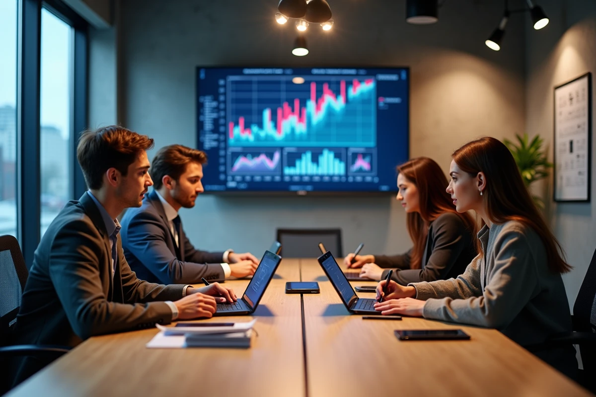 Équipe de jeunes professionnels en brainstorming dans un espace de coworking