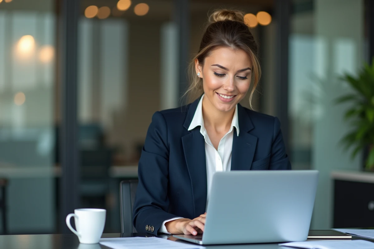Femme professionnelle en bureau avec ordinateur portable